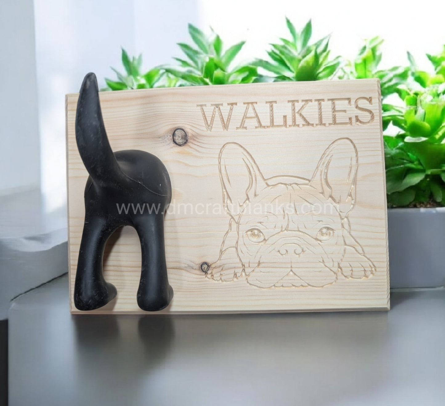 solid wood dog themed lead holder and catch all tray combo