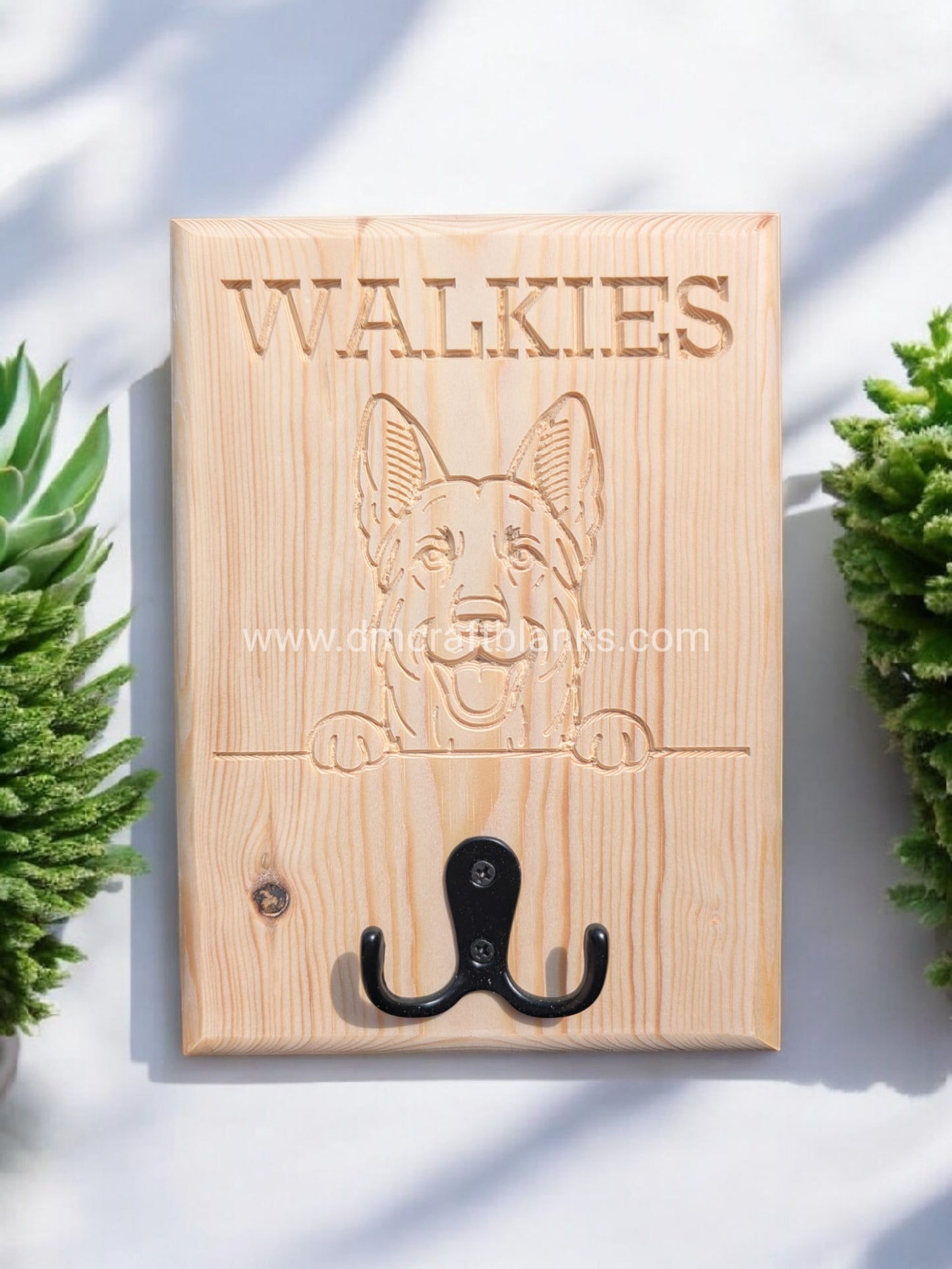 solid wood dog themed lead holder and catch all tray combo
